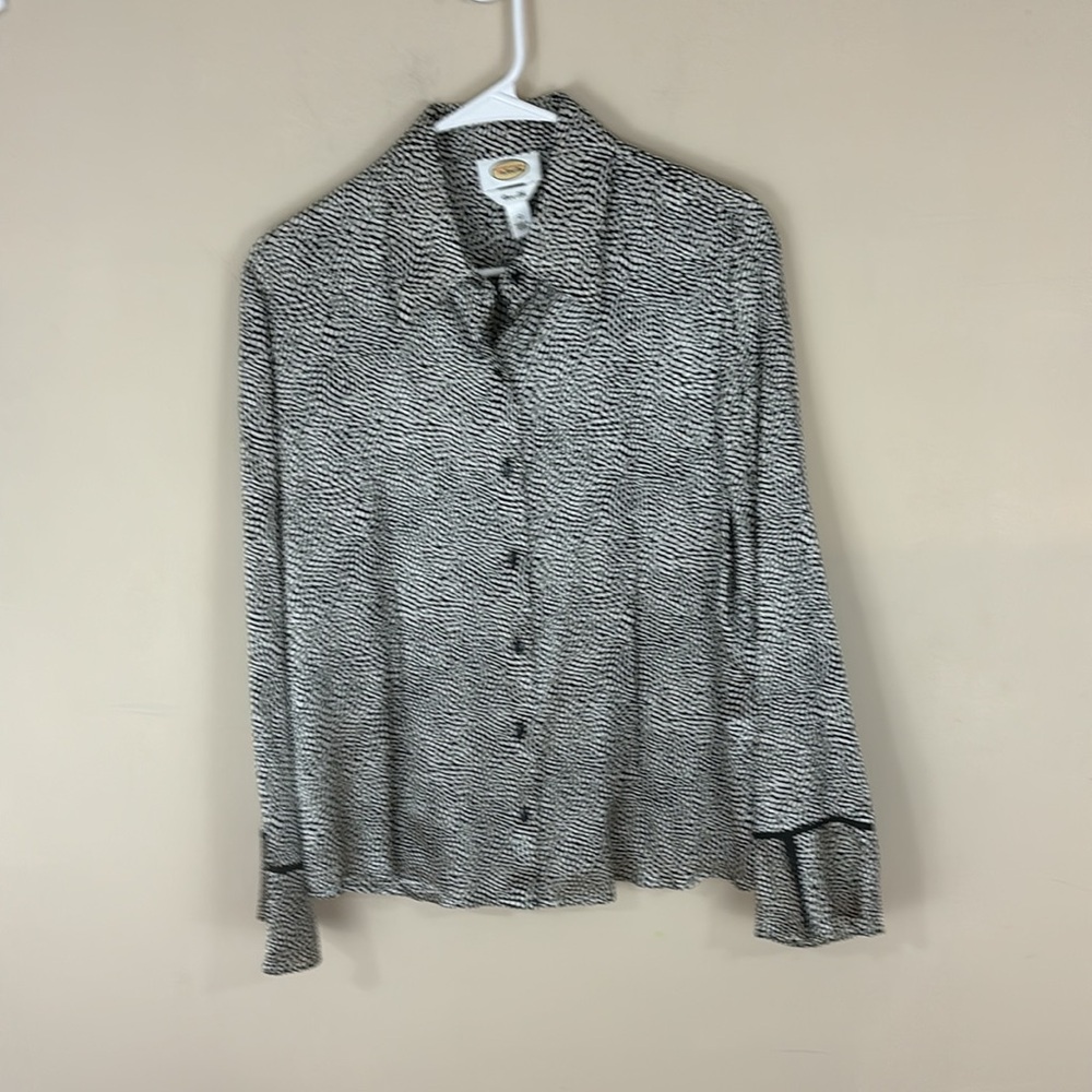 Talbots Pure Silk Black and White Printed Top Shirt Size 12